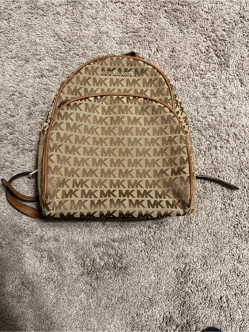 Michael Kors MK Signature Jacquard Brown Tan Backpack